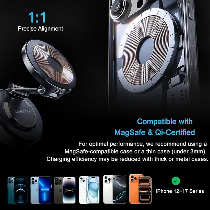 15W Fast for Magsafe Car Mount Charger, 360 Rotation Vacuum Magnetic Phone Holder for Your Car/Gym/Mirror, Nano Gel Suction Cup Phone Mount for Magsafe iPhone 17 16 15 Pro Max Air