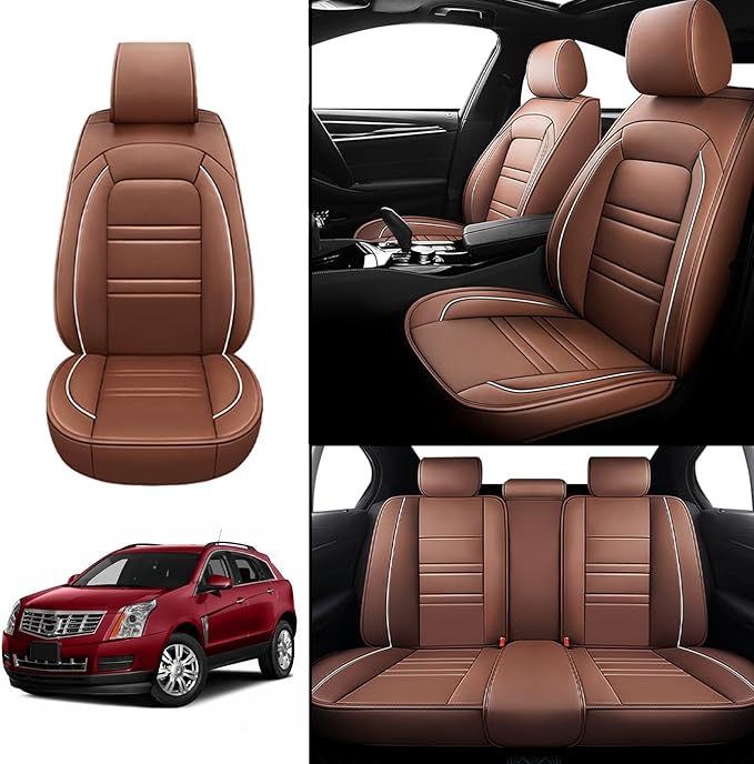 Seat Covers for Cadillac SRX 2004-2016 | 5-Seats Leather Seat Covers, Easy to Install Automotive Seat Covers Full Set (Full Set, Coffee)
