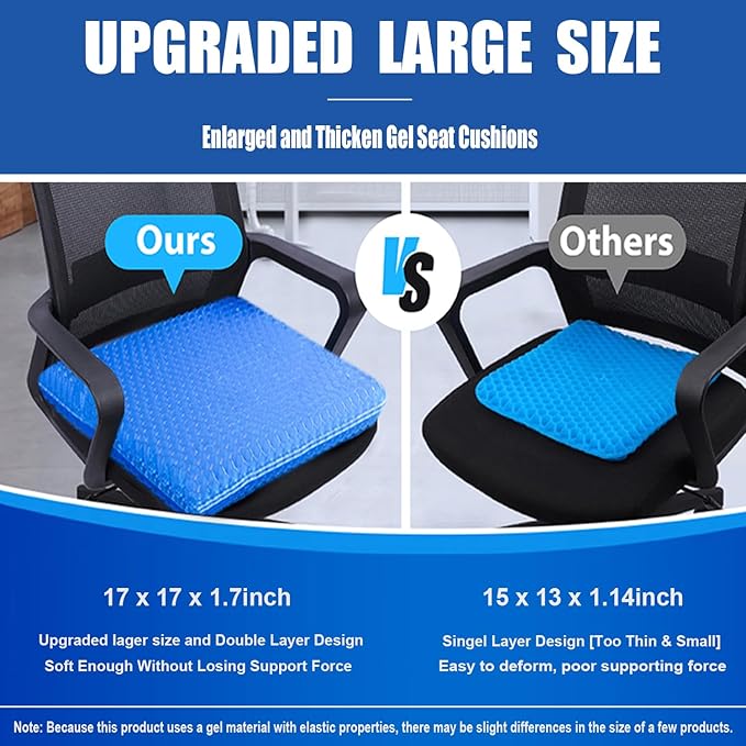 Gel Seat Cushion - 17x17 inch Extra Large Egg Seat Cushion Chair Pads with Non-Slip Cover for Sciatica & Back Pain - Office Chair Car Seat Cushion - Coccyx Cushion for Tailbone Pain
