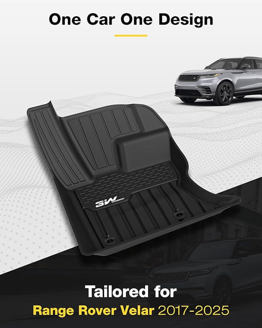 3W Floor Mats Fit 2017-2025 2026 Range Rover Land Rover Velar/Jaguar F-Pace, TPE All Weather Custom Fit Floor Liner for Range Rover Velar 1st and 2nd Row Full Set Car Liners Black