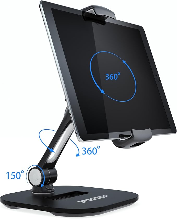 Tablet Stands and Holders Adjustable: Tablet Cell Phone Holder 360 Degree Swivel Angle Rotation for 4 to 11 inches Tab Phone iPad Samsung Galaxy Perfect POS Kitchen Bedside Office Table Reception