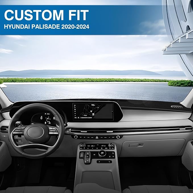 KUST Car Dash Cover for Hyundai Palisade 2020-2024 2025 (SE SEL) (with HUD) Non-Slip Dashboard Cover Polyester Center Console Dash Cover Interior Accessories for Palisade Custom Fit Dash Mat Black