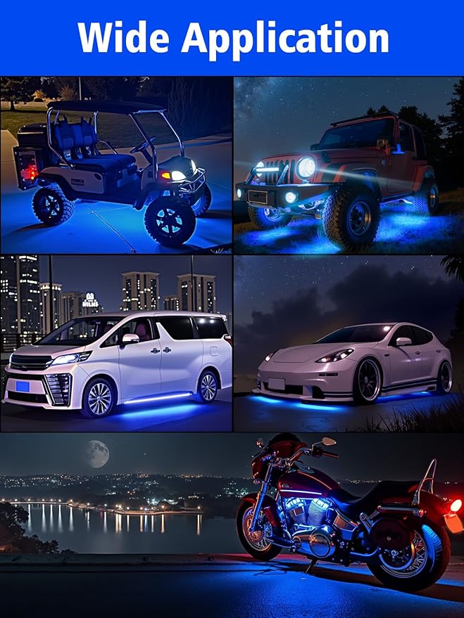 YM E-Bright 4Pcs Led Strip Lights for Car, 12inch Waterproof IP68 Car Underglow Strip Lights Decoration 18SMD 12V Led Interior Exterior Lights Strip for Cars Motorcycles Truck Golf Cart Boat - Blue