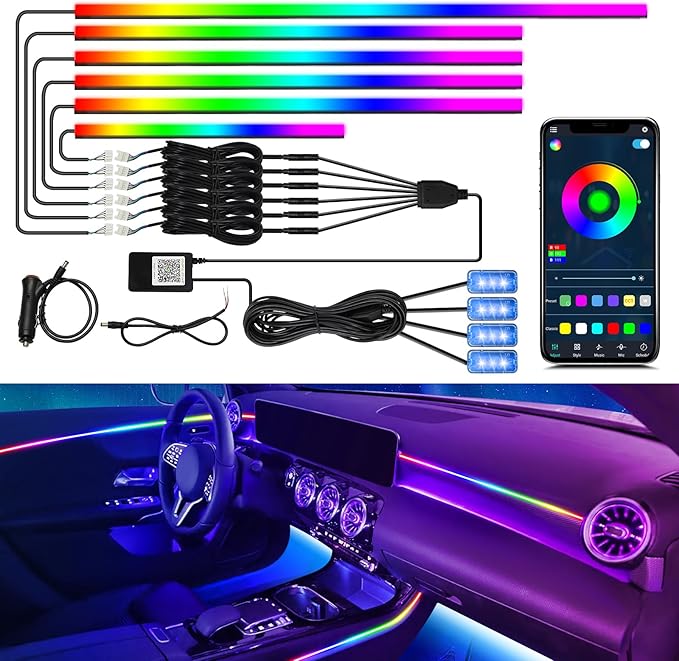 WEBUPAR Dreamcolor Interior Car Lights - 10 in 1 LED Strip Lights with APP Control and 213 Color Modes, Decorative Neon Ambient Lighting Kits