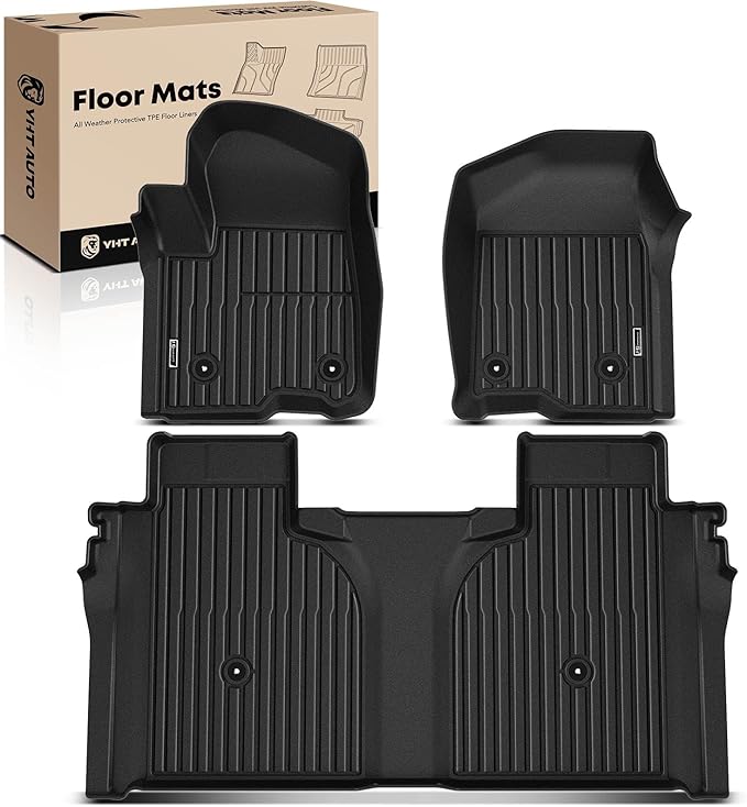 YHTAUTO Floor Mats Fit 2019-2025 Chevy Silverado/GMC Sierra 1500, 2020-2025 Silverado/Sierra 2500HD/3500HD Crew Cab (w/Rear Underseat Storage Box & Front Bucket Seat), TPE All Weather Floor Liner