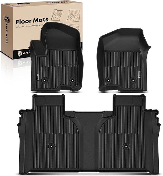 YHTAUTO Floor Mats Fit 2019-2025 Chevy Silverado/GMC Sierra 1500, 2020-2025 Silverado/Sierra 2500HD/3500HD Crew Cab (w/Rear Underseat Storage Box & Front Bucket Seat), TPE All Weather Floor Liner