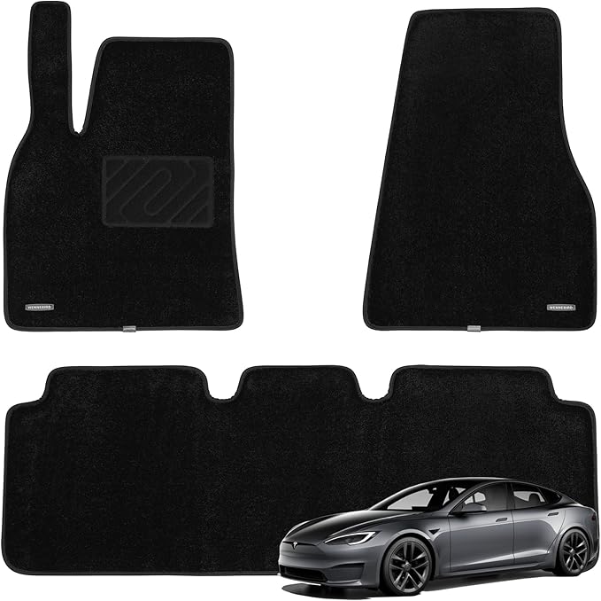 WENNEBIRD Superior Carpet Floor Mats for 2012-2020 Tesla Model S, 0.6-Inch Ultra-Thick, Noise-Reducing, All-Weather Waterproof Anti-Slip – 3-Pc Set
