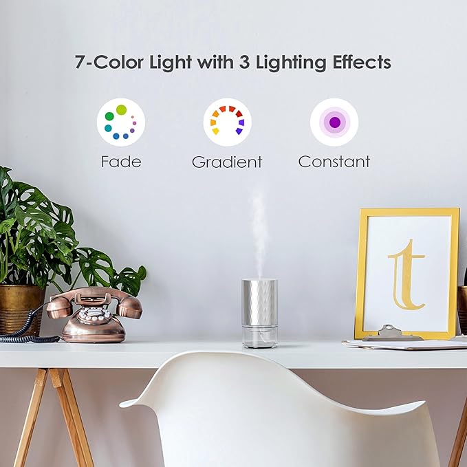 Airversa Waterless Diffuser Essential Oil 100ml Capacity Scent Air Machine for Home Aromatherapy Premium Metal Nebulizer Battery Operated 3 Mist Settings Timers Color Light AN5(Silver)