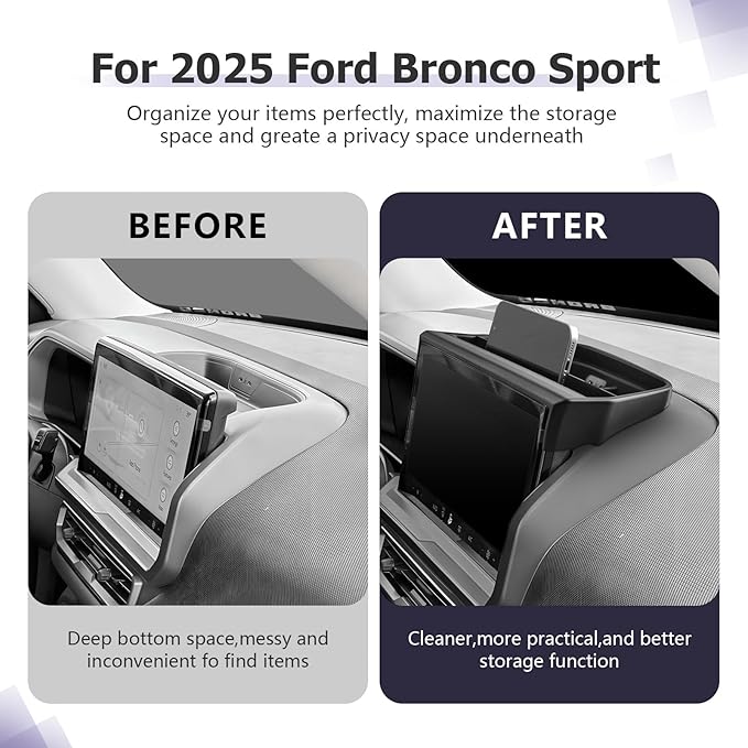 LUWU for 2025 Bronco Sport Dashboard Storage Tray - 2025 Ford Bronco Sport 13.2-inch Behind Screen Organizer Center Console Display Box Dash Tray Bronco Sport 2025 Accessories (Only for 13.2" Screen)