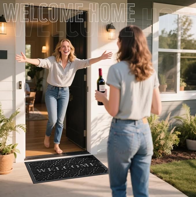 Yimobra Welcome Mat Outdoor Indoor 29.5x17, All-Weather Waterproof Front Door Mat Outside Entrance, Non-Slip Low Profile Porch Patio Doormat, Black