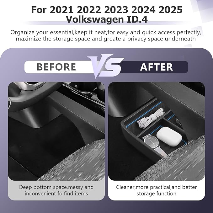 LUWU 2025 ID4 Lower Center Console Tray Storage Box for 2021 2022 2023 2024 2025 ID.4 Accessories 2025 ID 4 Armrest Console Organizer ABS Material Blue-trim