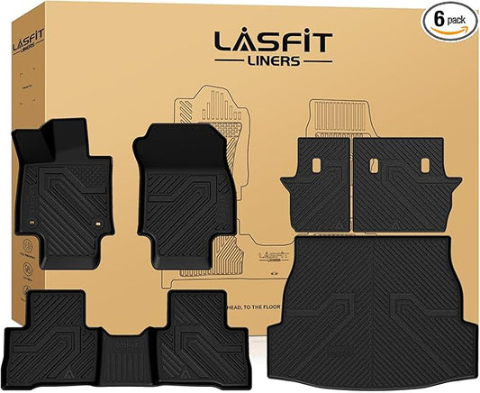 LASFIT Floor Mats&Trunk Mat Fit for Toyota RAV4 2019-2025 (Only Fit Hybrid) All Weather TPE Mats Custom Fit Floor Liner for Toyota RAV 4 1st and 2nd Row Full Set Car Mats and Cargo Liner, Black
