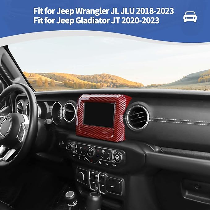 RT-TCZ for Jeep JL Center Console Radio Display Panel Trim Cover for Jeep Wrangler JL JLU Gladiator JT 2018-2023 Red Carbon Fiber Interior Accessories 7 inch