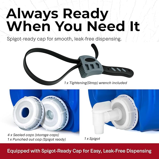 Legacy Food Storage Emergency Water Storage Containers, Long Term 5 Gallon Water Tank - 4 Stackable Food Grade Tanks Included, for Camping, Prepping, Survival - 20 Gallon Total Capacity