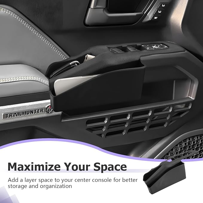 LUWU Door Side Storage Box Compatible with 2025 Toyota 4Runner Accessories Side Organizer Tray 2025 4Runner Center Console Organizer TPE Material Front Storage Box Black 2-Pack