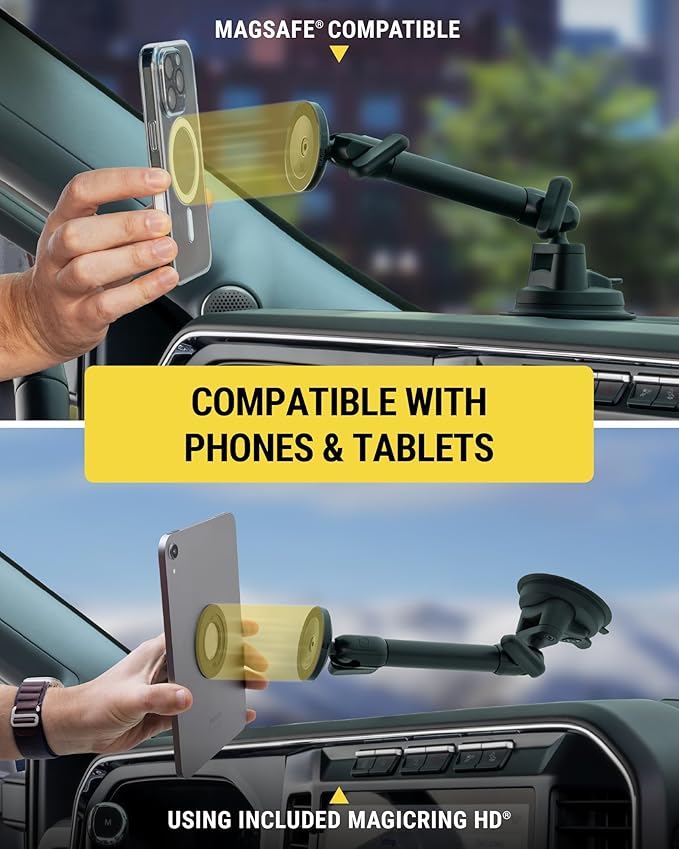 Scosche Extra-Strong Magnetic Cell Phone Car Mount/Tablet Holder for Truck, Semi, & Car, Heavy Duty MagSafe Suction Mount for Dashboard/Windshield Compatible with MagSafe, iPhone, Android & iPad