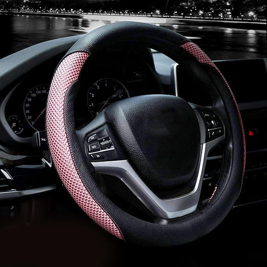 Valleycomfy Steering Wheel Cover with Microfiber Leather for Car Truck SUV 15 inch (Pink)