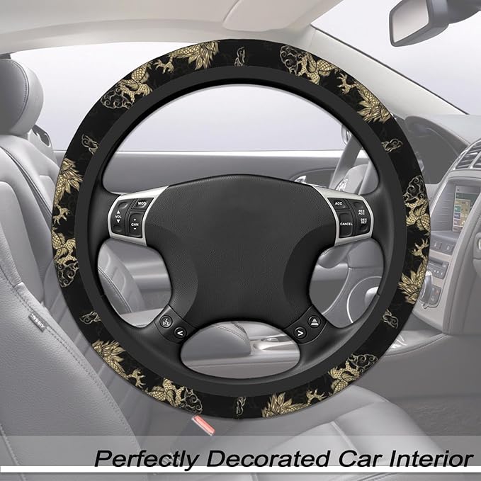 Golden Dragon Steering Wheel Cover for Men, Anti-Slip Elastic Breathable Soft Rubber Car Steering Wheel Protective Cover, Universal 15 Inch Fit for Cars, Auto, SUVs