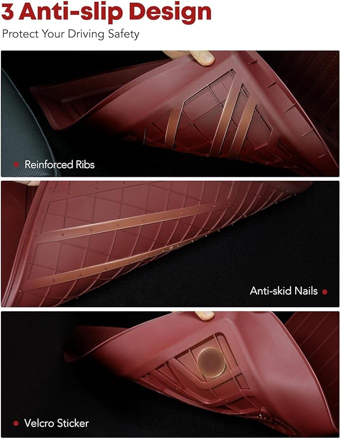 YHTAUTO Custom Fit Red Floor Mats for Tesla Model 3 2020 2019 2018 2017, All Weather TPE Car Carpet, Front Rear Trunk Storage Cargo Liner, Lower Storage Mat, Anti-Slip Waterproof Orderless, Set of 6