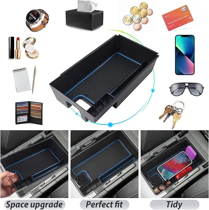 SKTU (Update) Compatible with 2021 2022 2023 2024 Toyota Venza Center Console Organizer 2024 2023 2022 2021 Toyota Venza Accessories ABS Black Materials Tray Armrest Secondary Storage Box (Blue)