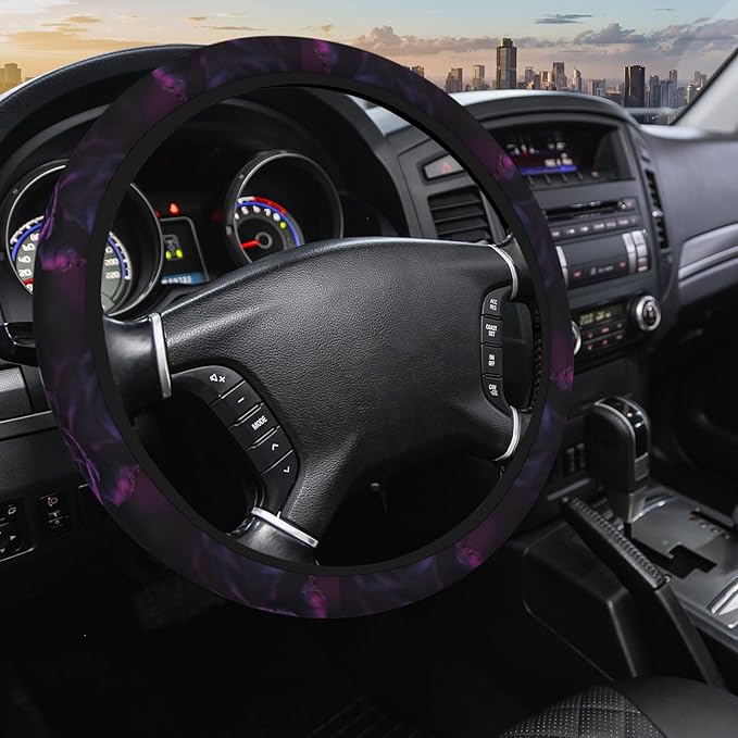 Purple Rose Car Steering Wheel Cover Dark Purple Roses Flower Universal Steering Wheel Protector Steering Wheel Covers Car Accessories for Women Men Neoprene Steering Wheel Cover 15 Inch