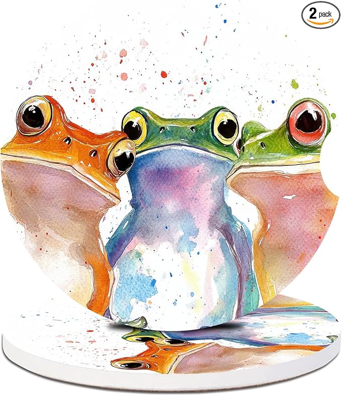 2 Pack Car Cup Holder Coaster-Watercolor Frog Absorbent Ceramic Coaster, Car Coasters for Cup Holders,Auto Accessories for Women & Men
