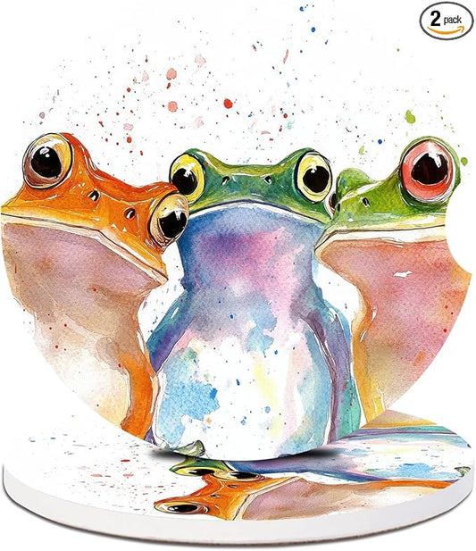 2 Pack Car Cup Holder Coaster-Watercolor Frog Absorbent Ceramic Coaster, Car Coasters for Cup Holders,Auto Accessories for Women & Men