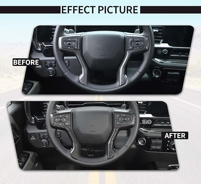 Voodonala for Chevy Silverado Steering Wheel Panel Cover ABS Antidust Carbon Fiber Black Style Steering Wheel Cover Trim Compatible with Chevy Silverado 2019+ (2Pcs/Set,Carbon Fiber Black)