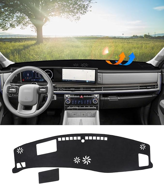 BIBLOZ Dash Cover for Hyundai Santa Fe 2024 2025 2026 Accessories Black Flannel Dashboard Cover Mat Car Dashboard UV Sun Protection