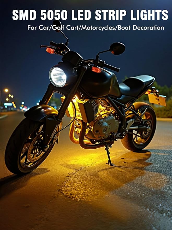 8 Pcs Car Led Light Strip IP67 Waterproof 11" Flexible Led Lights Underglow 12V for Car Motorcycle Boat Golf Cart Interior Exterior Decoration - Amber