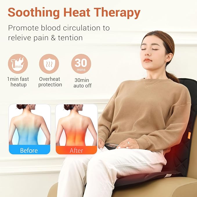 Upgraded Length Back Massager with Heat,10 Vibration Massage Seat Cushion for Home,Heated Seat Cover Cushion for Pain Relief