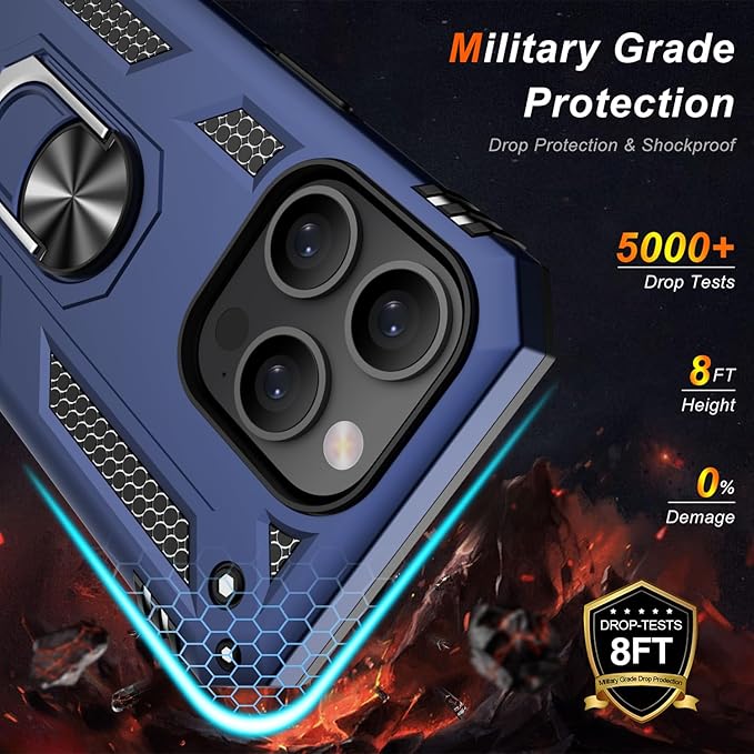IKAZZ for iPhone 14 Pro Case 6.1 Inch with Screen Protector,Military Grade Shockproof Heavy Duty Protective Phone Cover Pass 16ft Drop Test with Magnetic Kickstand Car Mount Holder,Blue