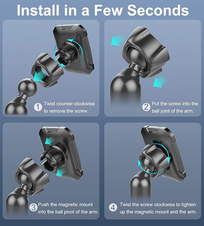 OQTIQ Magnetic Phone Cup Holder for Car - Adjustable Height & Multi-Angle - One-Hand Operation - Compatible with Samsung, Google, & More - Black, Not for MagSafe