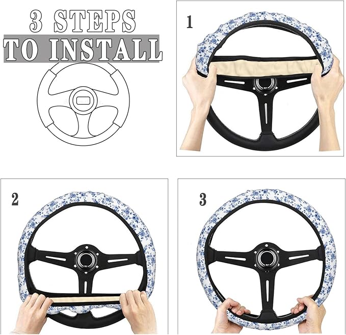 Dujiea Floral Pattern Elastic Stretch Steering Wheel Cover, Anti-Slip and Durable Car Steering Wheel Accessories for Women Men, 15 Inch Universal Fit Car, Truck, SUV