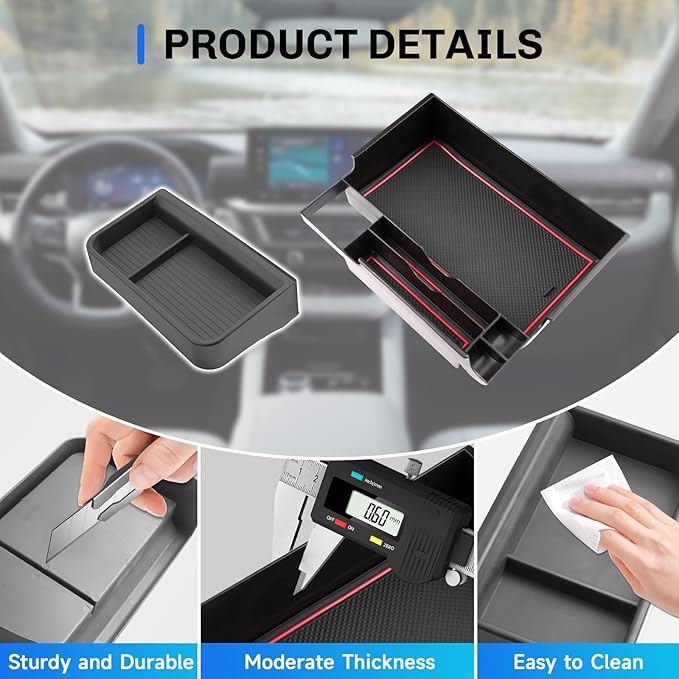 SXCY 2PCS for 2025 Ford Explorer Screen Back Tray + Center Console Organizer(Red Mat) for Ford Explorer 2025 Accessories Console Tray for 2025 Ford Explorer Dashboard Organizer 2025 Explorer Accessory