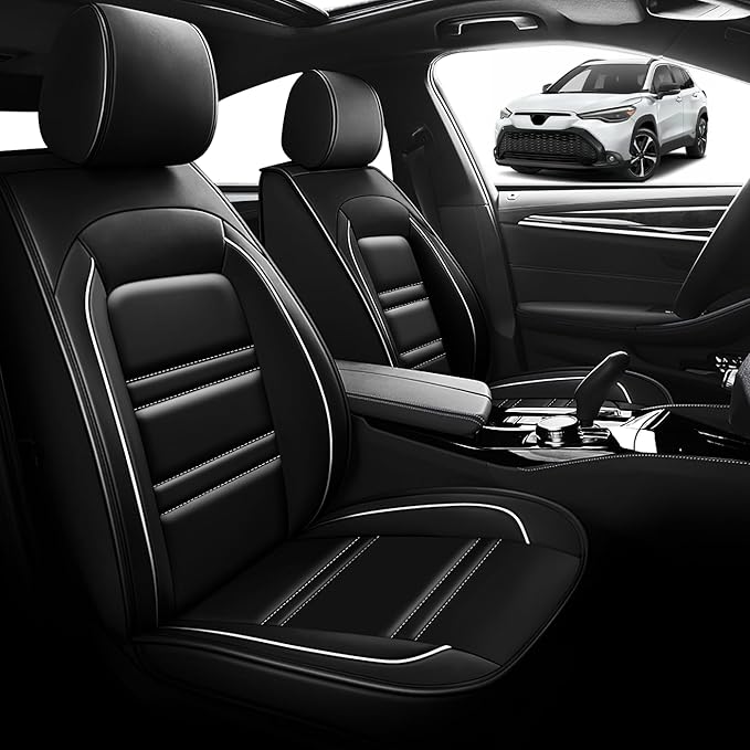Seat Cover for Toyota Corolla Cross 2022-2025 | Car Seat Covers Front Seats, Waterproof Seat Protectors, Automotive Front Seat Covers (Front Seat, Black&White Line)
