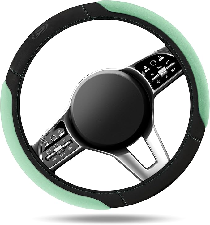 Skechers Memory Foam Steering Wheel Cover, Car Steering Wheel Cover,14.5-15inch Anti-Slip Safety Comfortable Desgin, Universal Accessory for Diverse Cars, Truck,SUV (Black & Green)