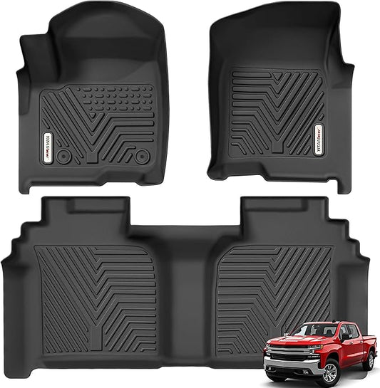 YITAMOTOR Floor Mats Compatible with 2019-2026 Chevrolet Silverado 1500/GMC Sierra 1500 & 2020-2026 Chevy Silverado/GMC Sierra 2500HD/3500HD Crew Cab with Rear Underseat Storage Box, Front Bucket Seat