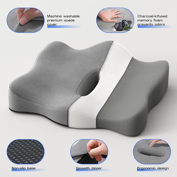Seat Cushions for Office Chairs - Pressure Relief Seat Cushion - Car Seat Cushions for Pressure Relief, Tailbone Pain, Sciatica & Back Pain Relief for Office Chairs (Grey)
