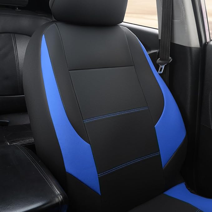 GIANT PANDA Front Car Seat Cover for Hyundai, Leather Bucket Seat Covers Custom Fit Hyundai Sonata Elantra Santa Fe Tucson Accent Kona Palisade Genesis Venue Ioniq(Blue+Black) 2-Pack