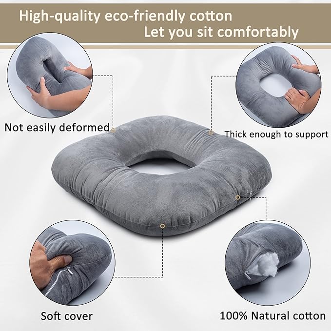 Donut Pillow for Tailbone Pain Relief, Wheelchair Cushion for Hemorrhoids and Bed Sores, Pregnancy, Donut Pillow Suitable for Office, Long Travel, Car and Home Sofa