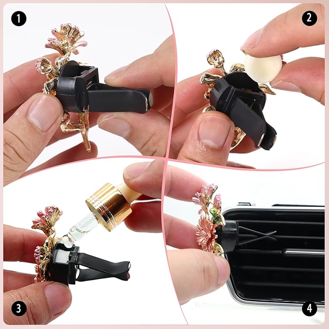 Flower Car Accessories,2pcs White Daisy Bouquet Air Freshener Vent Clips,Car Interior DashBoard Decorations Aesthetics for Women,Refillable Aroma Diffuser