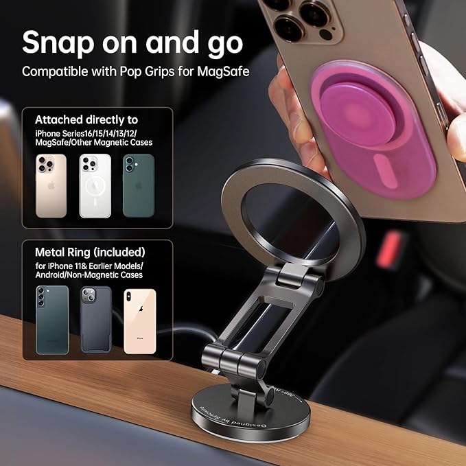 Syncwire Fits MagSafe Car Mount for Car Dash&Tesla Screen[All-Metal] Magnetic Phone Holder, [Flexible Three-axis]360° Rotation Car Mount Strong Magnets Car Phone Holder for iPhone 17 16 15 14 Pro Max