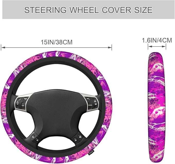 Abstract Art Steering Wheel Cover - Grunge Wood Pattern, Pink, 15 Inch, Universal for Trucks, Vans & Cars