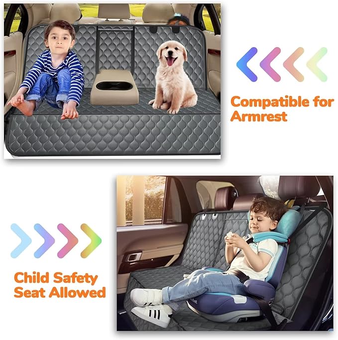 URPOWER Dog Car Seat Cover for Back Seat - Waterproof Dog Bench Cover Fits Middle Armrest for Full Size SUVs & Trucks, Nonslip Backseat Protector for Pets and Kids