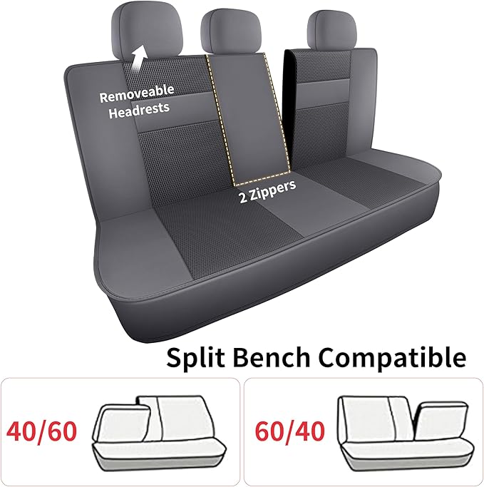 Leather 3D Foam Back Support Car Seat Covers Full Set Air Mesh Automotive Seat Covers, All Season Car Seat Cover Fit Automotive,SUV,Sedan,Van, Airbag Compatible Elegance (Grey)