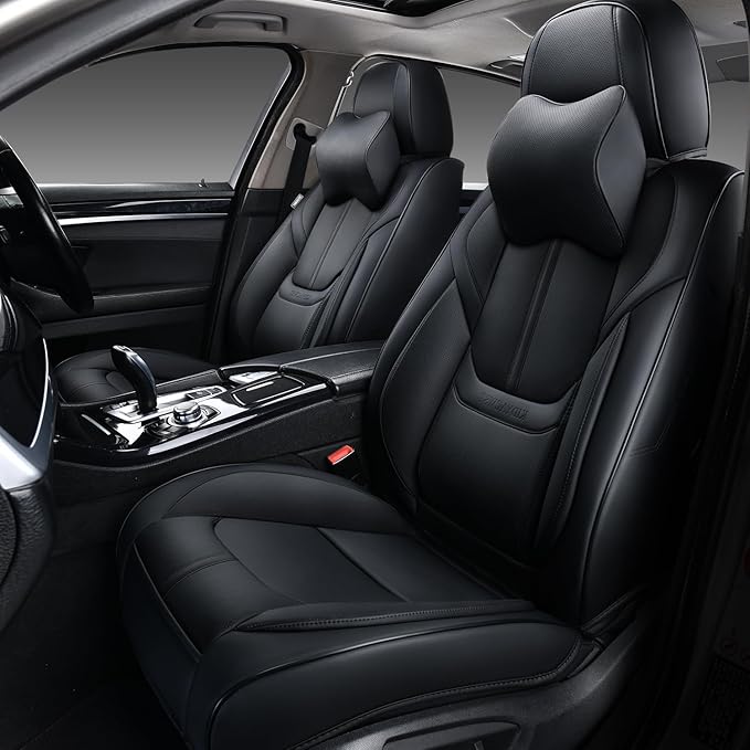 Auto Car Seat Covers Accessories Front Seat Leather Cushion Protector Breathable Waterproof Seat Cover for Cars Universal Fit (Black, Front Pair)