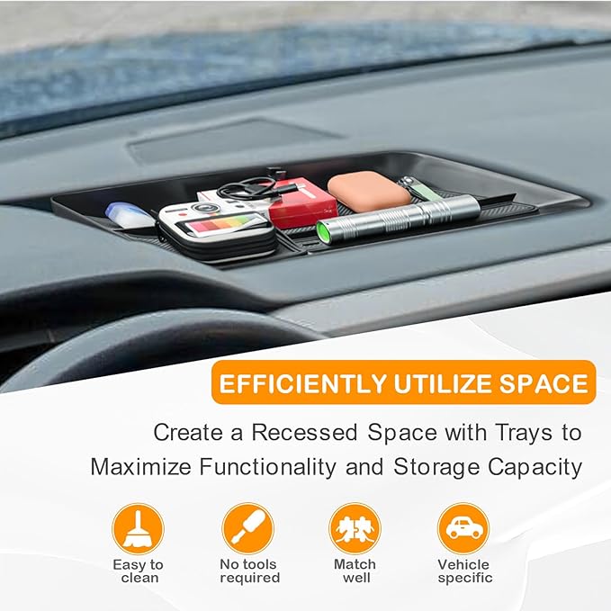 TACOBRO Interior Dashboard Storage Compatible with Volkswagen Taos 2022 2023 2024 Accessories, Taos Dash Mounted Organizer Tissue Holder Tray Box ABS Black