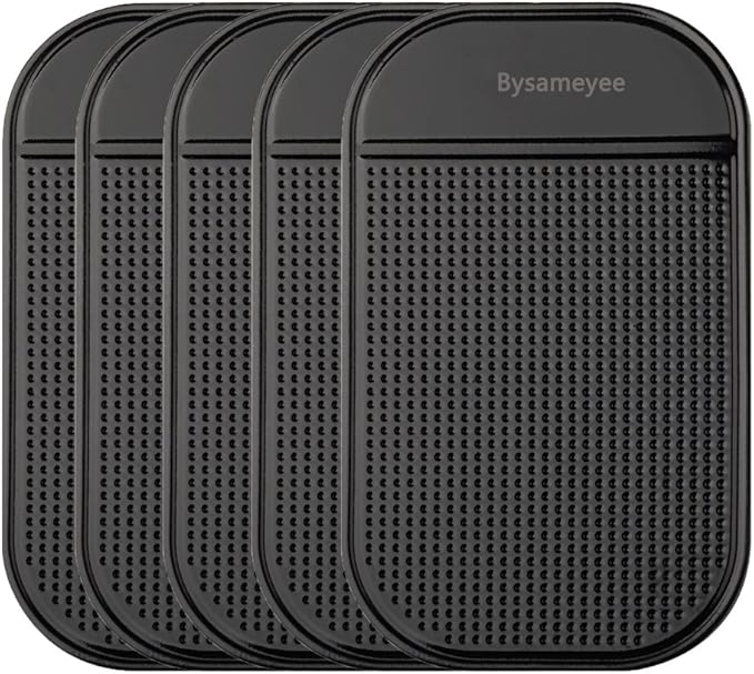 Anti-Slip Pad, Bysameyee Anti-Slide Fixate Sticky Mat for Car Dashboard, Silica Gel Non-Slip Pads for Radar Detector Cellphone, Pad, Keys,Glass, Mirrors, Whiteboards, Metal (Black, 5 Packs)