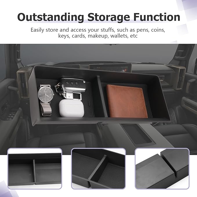 LUWU Dashboard Center Console Organizer Compatible with 2022 2023 2024 2025 2026 GMC Hummer EV Accessories 2025 2026 Hummer EV Center Console Organizer Armrest Organizer Insert Tray (Black)